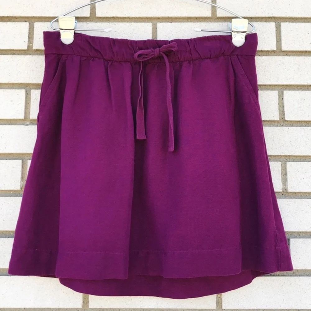 LOFT Raspberry Purple Linen‎ Drawstring Mini Skirt - Picture 4 of 5
